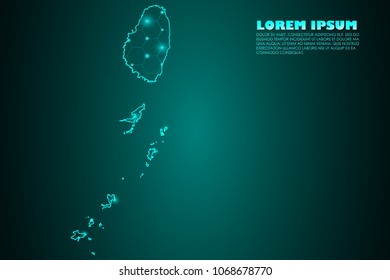 Wire frame 3D mesh polygonal network line. Abstract mash line and point scales on dark background with map of Saint Vincent and the Grenadines . Vector illustration eps 10. design polygon sphere.