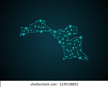 Wire frame 3D mesh polygonal network line. Abstract mash line and point scales on dark background with map of Esperanto. Vector illustration eps 10. design polygon sphere.communication world