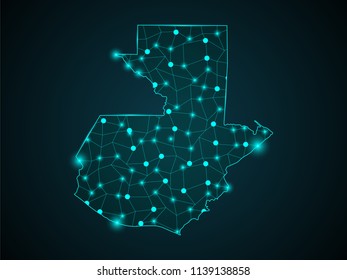 Wire frame 3D mesh polygonal network line. Abstract mash line and point scales on dark background with map of Guatemala . Vector illustration eps 10. design polygon sphere.