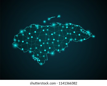 Wire frame 3D mesh polygonal network line. Abstract mash line and point scales on dark background with map of Honduras . Vector illustration eps 10. design polygon sphere.