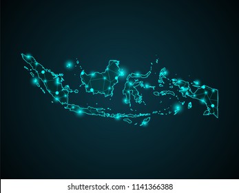Wire frame 3D mesh polygonal network line. Abstract mash line and point scales on dark background with map of Indonesia . Vector illustration eps 10. design polygon sphere.