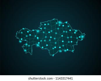 Wire frame 3D mesh polygonal network line. Abstract mash line and point scales on dark background with map of Kazakhstan. Vector illustration eps 10. design polygon sphere.communication world