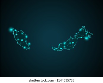 Wire frame 3D mesh polygonal network line. Abstract mash line and point scales on dark background with map of Malaysia . Vector illustration eps 10. design polygon sphere.communication world