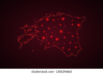 Wire frame 3D mesh polygonal network line, design sphere, dot and structure. communications map of estonia. Vector, Abstract mash line and point scales on dark background with Map of estonia. - Vector
