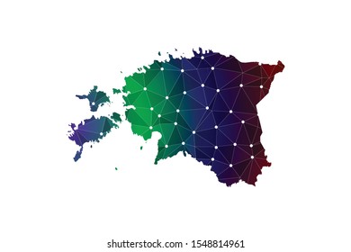 Wire frame 3D mesh polygonal network line, design sphere, dot and structure. communications map of estonia. Vector, Abstract mash line and point scales on dark background with Map of estonia.