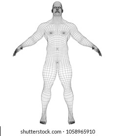 Wire frame athlete body on white background. Vector rendering of 3d. Wire-frame style. The layers of visible and invisible lines are separated