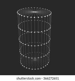 Wire frame cylinder. Connected dots and lines. connection structure. Vector 3d illustration.