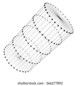 Wire frame cylinder. Connected dots and lines. connection structure. Vector 3d illustration.