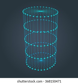 Wire frame cylinder. Connected dots and lines. connection structure. Vector 3d illustration.