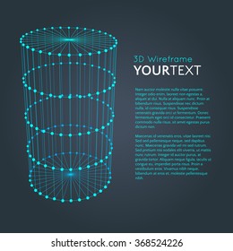 Wire frame cylinder. Connected dots and lines. connection structure. Vector 3d illustration.