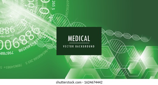Wire frame DNA molecules structure mesh on soft Green background. Science and Technology concept