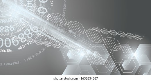 Wire frame DNA molecules structure mesh on soft black and white background. Science and Technology concept