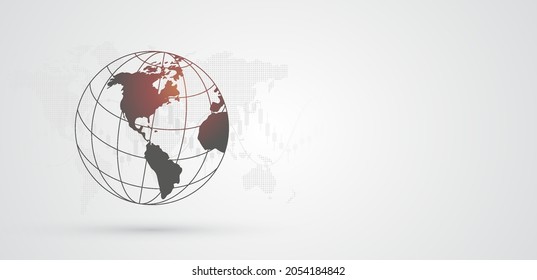 Wire frame globe and financial chart in stock market on black and white color background