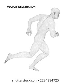 Wire frame human body in virtual reality. Medical scanned 3D model. Polygonal technology design.