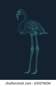 wire frame illustration of an isolated flamingo