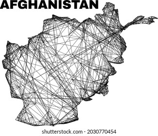 Wire frame irregular mesh Afghanistan map. Abstract lines are combined into Afghanistan map. Wire frame 2D net in vector format.