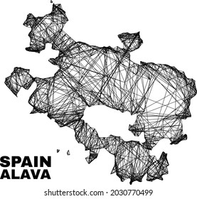 Wire frame irregular mesh Alava Province map. Abstract lines are combined into Alava Province map. Wire carcass 2D net in vector format.