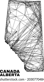 Wire frame irregular mesh Alberta Province map. Abstract lines form Alberta Province map. Wire frame 2D network in vector format.