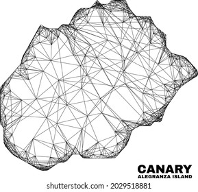 Wire frame irregular mesh Alegranza Island map. Abstract lines are combined into Alegranza Island map. Wire frame flat net in vector format.