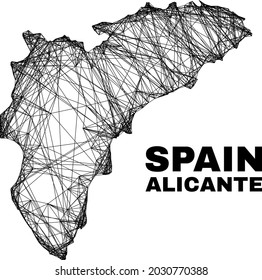 Wire frame irregular mesh Alicante Province map. Abstract lines form Alicante Province map. Wire carcass 2D net in vector format.