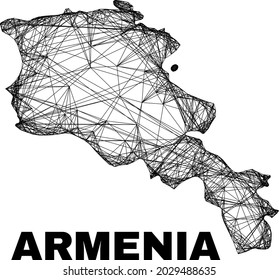 Wire frame irregular mesh Armenia map. Abstract lines are combined into Armenia map. Wire carcass flat network in vector format.