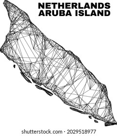 Wire frame irregular mesh Aruba Island map. Abstract lines are combined into Aruba Island map. Linear carcass flat net in vector format.