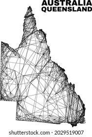 Wire frame irregular mesh Australian Queensland map. Abstract lines are combined into Australian Queensland map. Linear frame 2D network in vector format.