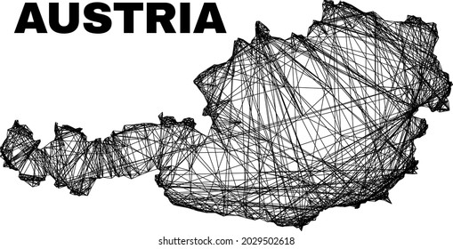 Mapa irregular de malla de alambre, mapa de Austria. Líneas abstractas del mapa de Austria. Red plana de marco de cables en formato vectorial. La estructura vectorial se crea para el mapa de Austria mediante el cruce de líneas aleatorias.