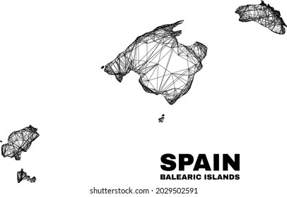 Wire frame irregular mesh Balearic Islands map. Abstract lines form Balearic Islands map. Wire frame flat net in vector format.