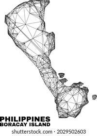Wire frame irregular mesh Boracay Island map. Abstract lines are combined into Boracay Island map. Wire frame flat net in vector format.
