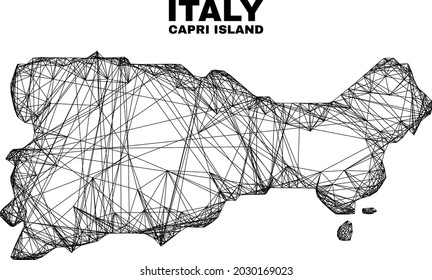 Wire frame irregular mesh Capri Island map. Abstract lines are combined into Capri Island map. Wire frame 2D network in vector format.