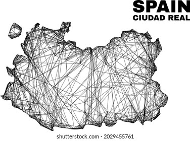 Wire frame irregular mesh Ciudad Real Province map. Abstract lines form Ciudad Real Province map. Wire frame 2D network in vector format.