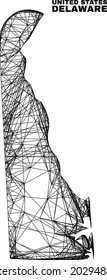 Wire frame irregular mesh Delaware State map. Abstract lines are combined into Delaware State map. Linear frame flat network in vector format.