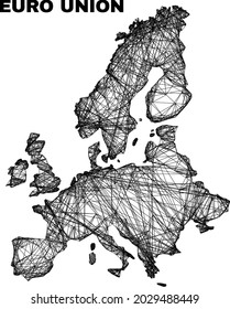 Wire frame irregular mesh Euro Union map. Abstract lines form Euro Union map. Wire frame flat network in vector format. Vector structure is created for Euro Union map using intersected random lines.