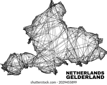 Wire frame irregular mesh Gelderland Province map. Abstract lines form Gelderland Province map. Wire carcass flat net in vector format.