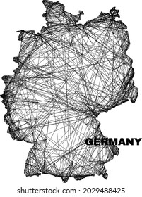 Wire frame irregular mesh Germany map. Abstract lines form Germany map. Wire frame flat net in vector format. Vector carcass is created for Germany map using crossing random lines.