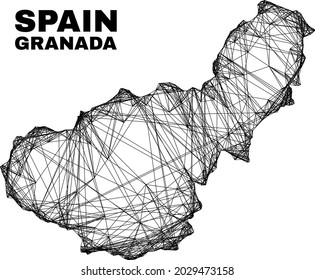 Wire frame irregular mesh Granada Province map. Abstract lines form Granada Province map. Wire frame flat net in vector format.