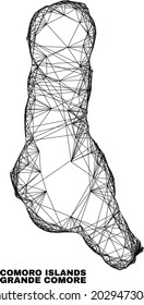 Wire frame irregular mesh Grande Comore Island map. Abstract lines form Grande Comore Island map. Wire carcass 2D net in vector format.