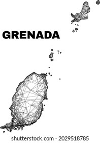 Wire frame irregular mesh Grenada map. Abstract lines are combined into Grenada map. Wire frame 2D net in vector format. Vector carcass is created for Grenada map using crossing random lines.