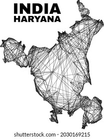 Mapa irregular de malla de alambre en el estado de Haryana. Las líneas abstractas se combinan en el mapa del estado de Haryana. Red plana de canales de cable en formato vectorial.