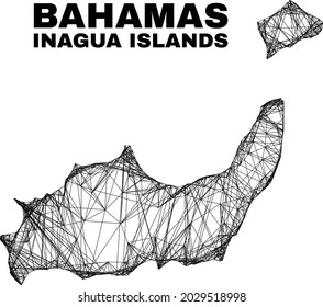 Wire frame irregular mesh Inagua Islands map. Abstract lines are combined into Inagua Islands map. Linear frame 2D net in vector format.