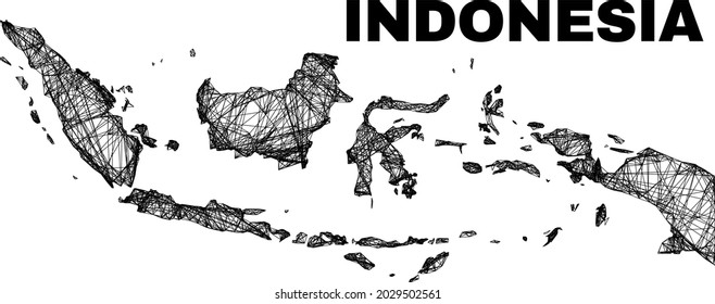 Wire-Rahmen unregelmäßige Maschenweite Indonesien Karte. Abstrakte Linien sind in Indonesien Karte kombiniert. Wire carcass flach Netzwerk in Vektorformat.