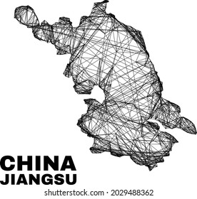 Wire frame irregular mesh Jiangsu Province map. Abstract lines form Jiangsu Province map. Wire frame 2D network in vector format.