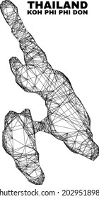 Wire frame irregular mesh Koh Phi Don map. Abstract lines form Koh Phi Don map. Wire frame flat net in vector format.