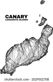 Wire frame irregular mesh Lanzarote Islands map. Abstract lines are combined into Lanzarote Islands map. Wire frame 2D net in vector format.