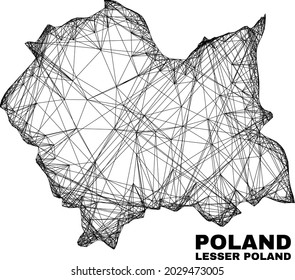 Wire frame irregular mesh Lesser Poland Voivodeship map. Abstract lines form Lesser Poland Voivodeship map. Wire carcass flat network in vector format.