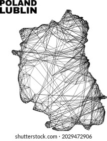 Wire-Rahmen unregelmäßige Masche Lublin Woiwodhip Karte. Abstrakte Linien werden in der Woiwodschaft Lublin zusammengefasst. Wire frame 2D net in Vektorformat.