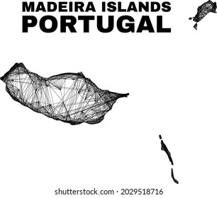 Wire frame irregular mesh Madeira Islands map. Abstract lines are combined into Madeira Islands map. Wire frame flat net in vector format.