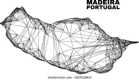 Wire frame irregular mesh Madeira map. Abstract lines are combined into Madeira map. Linear frame flat network in vector format.