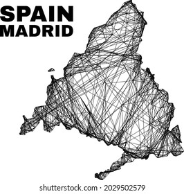 Wire frame irregular mesh Madrid Province map. Abstract lines form Madrid Province map. Wire frame 2D network in vector format.